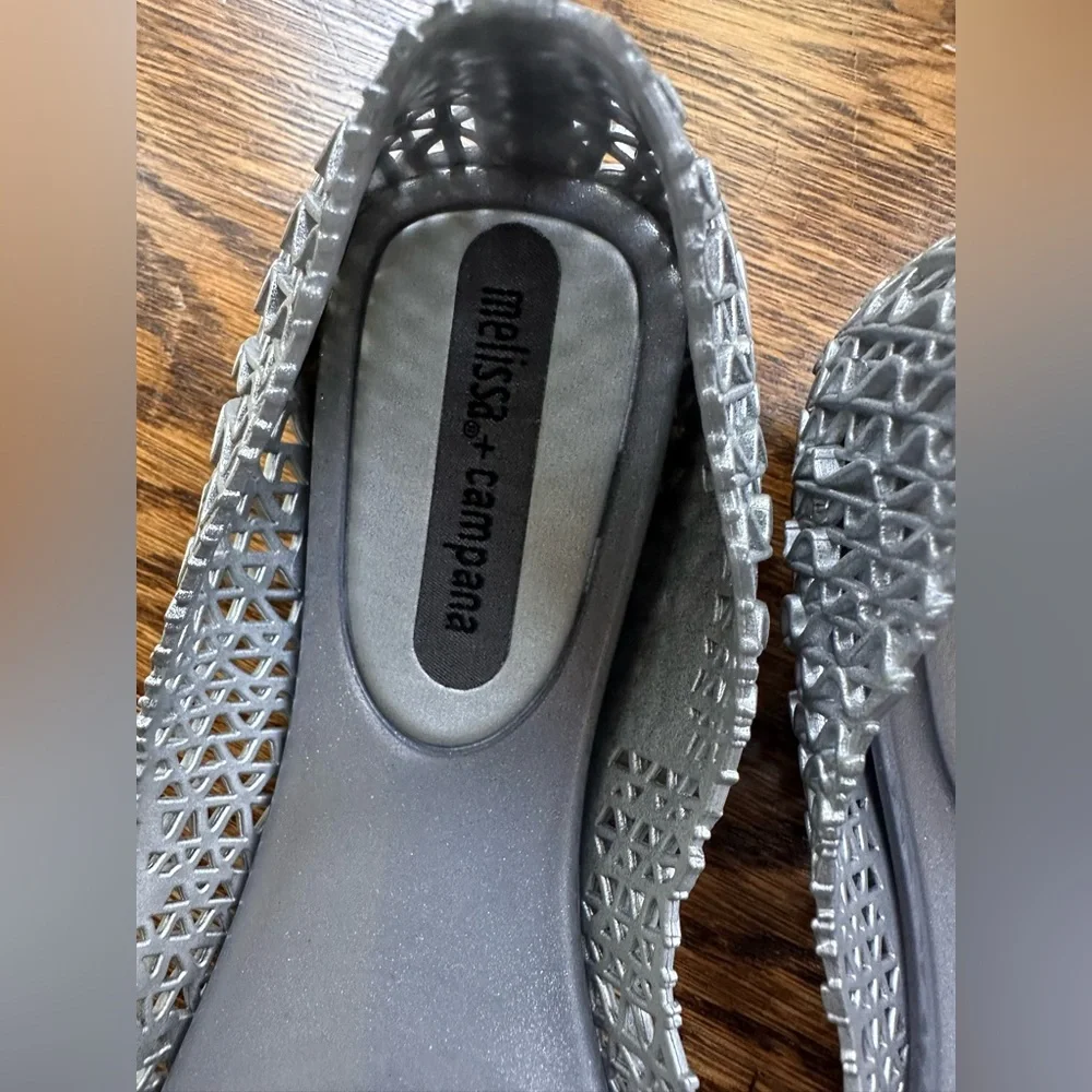 Melissa + Campana Silver Metallic Jelly Ballet Flats Women’s US 5 EU 35 Woven